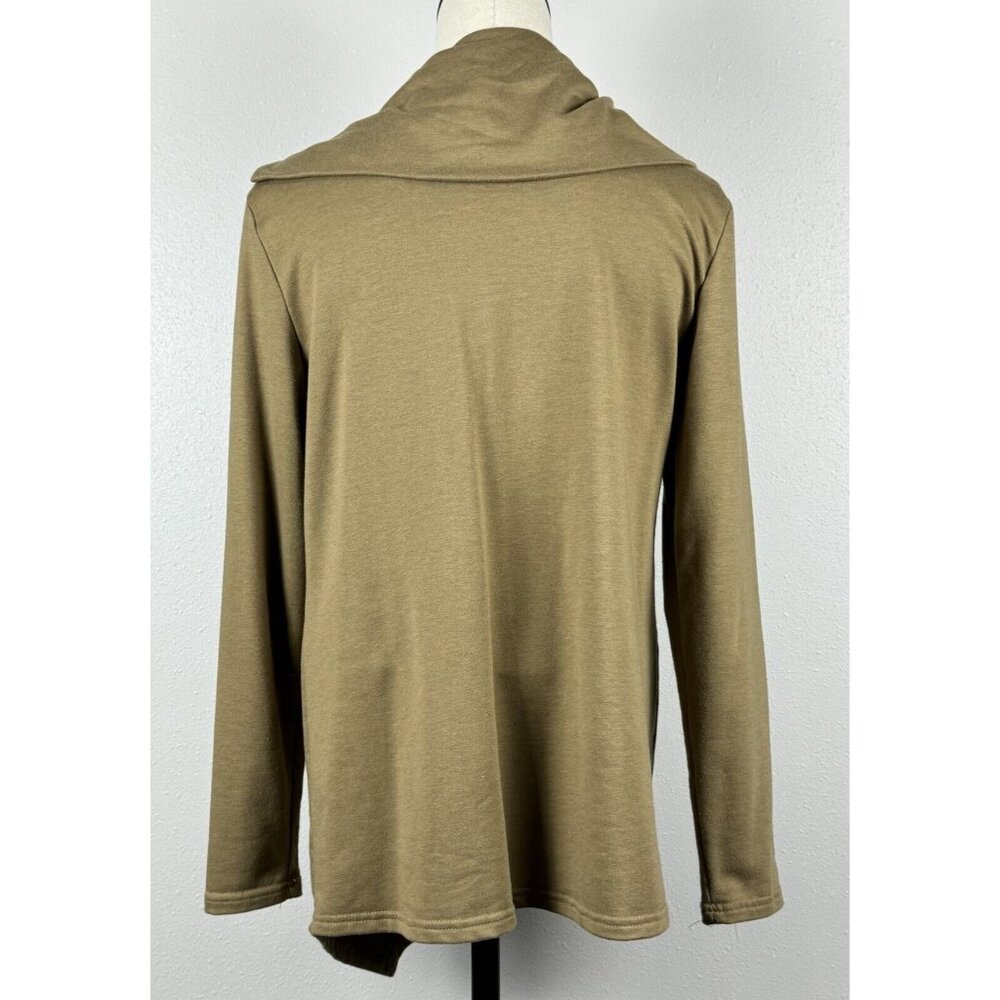 Lucky Brand Womens Size XL Asymmetrical Wrap Blouse Buckle Detail Khaki Cardigan - Picture 2 of 15